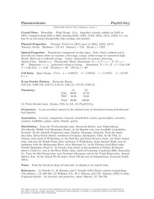 Phoenicochroite Pb2o(Cro4) C 2001-2005 Mineral Data Publishing, Version 1