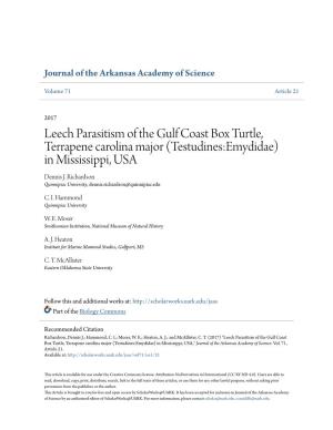 Leech Parasitism of the Gulf Coast Box Turtle, Terrapene Carolina Major (Testudines:Emydidae) in Mississippi, USA Dennis J