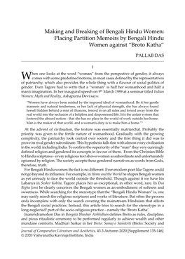 Making and Breaking of Bengali Hindu Women: Placing Partition Memoirs by Bengali Hindu Women Against “Broto Katha”