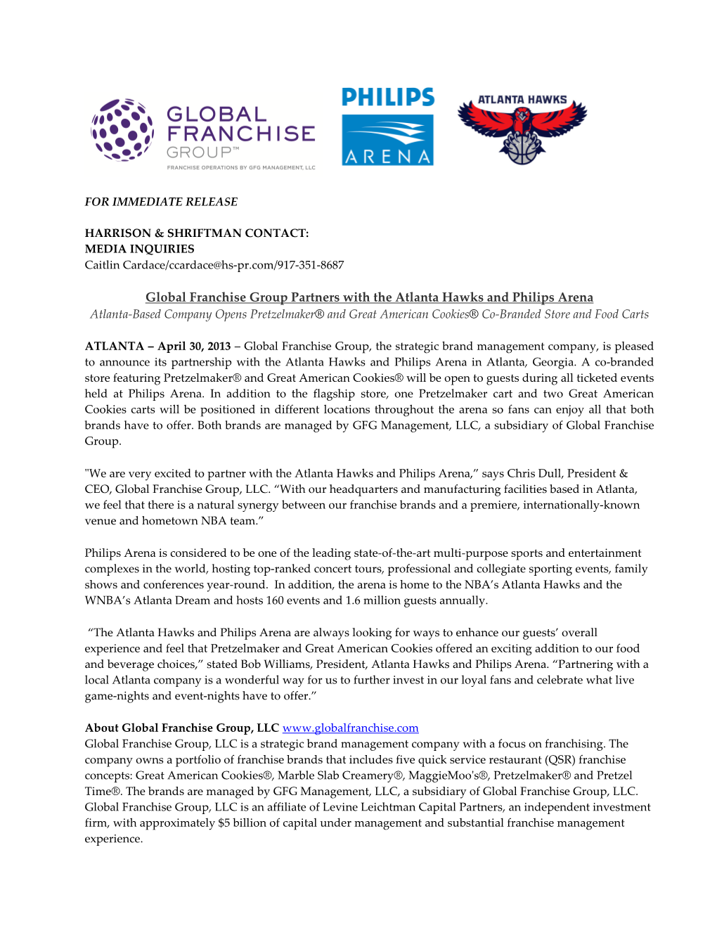 Global Franchise Group Partners with the Atlanta Hawks and Philips Arena