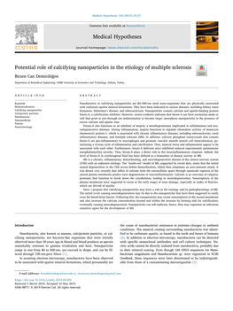 Potential Role of Calcifying Nanoparticles in the Etiology of Multiple Sclerosis T Birsen Can Demirdöğen