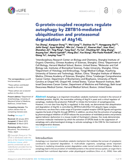 G-Protein-Coupled Receptors Regulate Autophagy by ZBTB16-Mediated Ubiquitination and Proteasomal Degradation of Atg14l