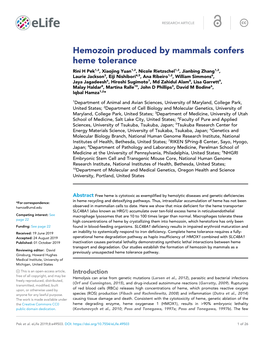 Hemozoin Produced by Mammals Confers Heme Tolerance