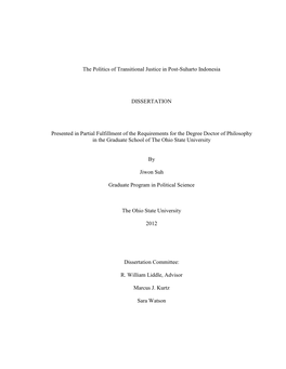 The Politics of Transitional Justice in Post-Suharto Indonesia