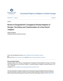 Review of Songulashvili's "Evangelical Christian Baptists of Georgia: the History and Transformation of a Free Church Tradition"