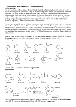 1 2. Biosynthesis of Natural Products
