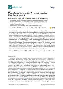 Quantitative Epigenetics: a New Avenue for Crop Improvement