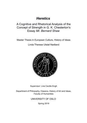 Heretics a Cognitive and Rhetorical Analysis of the Concept of Strength in G