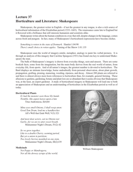 Lecture 37 Horticulture and Literature: Shakespeare