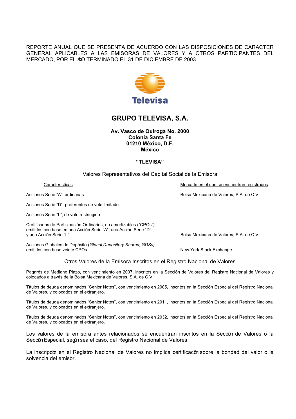 Grupo Televisa, S.A