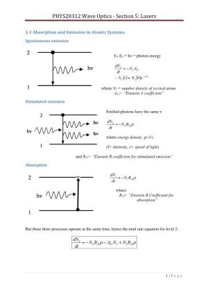 PHYS20312 Wave Optics -‐ Section 5: Lasers () ( ) Ta 1 2 Hν 1 2 Hν 1 2