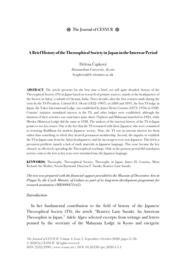 A Brief History of the Theosophical Society in Japan in the Interwar Period