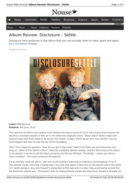 Album Review: Disclosure – Settle | Nouse