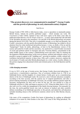 George Combe and the Growth of Phrenology in Early Nineteenth-Century England