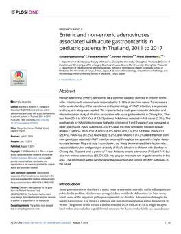 Enteric and Non-Enteric Adenoviruses Associated with Acute Gastroenteritis in Pediatric Patients in Thailand, 2011 to 2017
