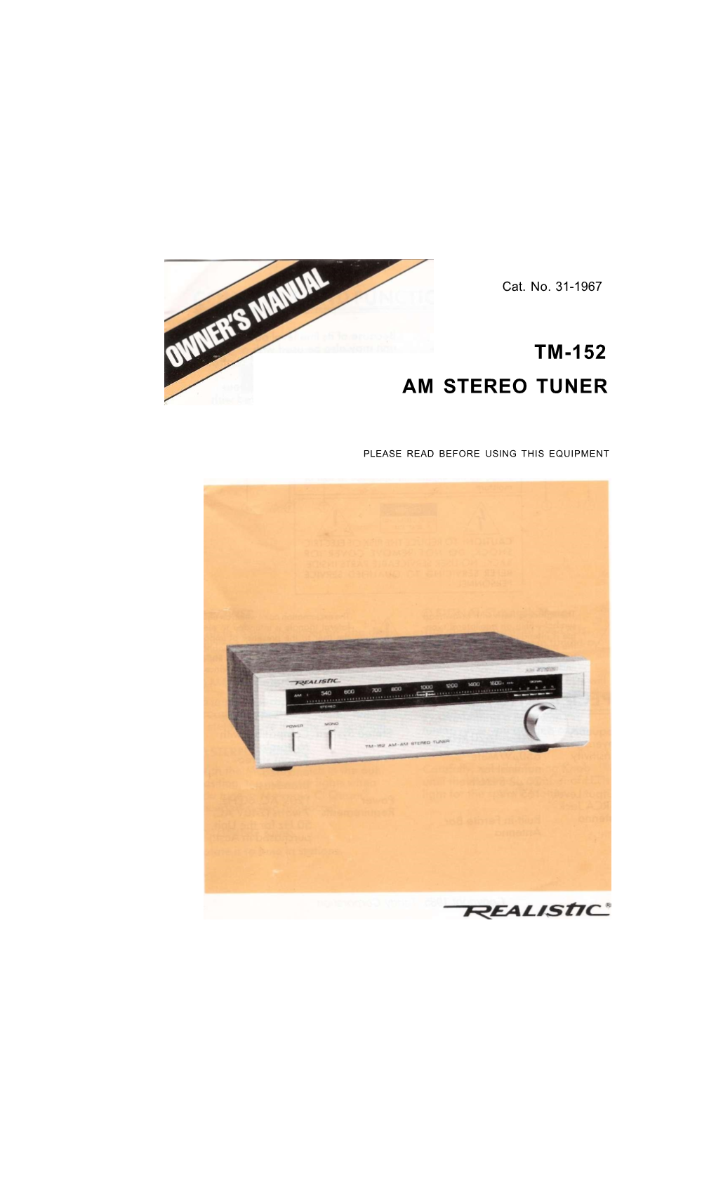 Realistic TM-152 AM Stereo Tuner Owner's Manual