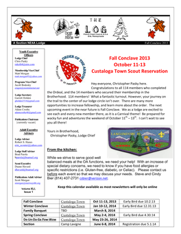 Fall Conclave 2013 October 11-13 Custaloga Town Scout Reservation