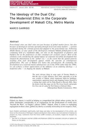The Ideology of the Dual City: the Modernist Ethic in the Corporate Development of Makati City, Metro Manila