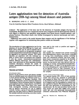 Latex Agglutination Test for Detection of Australia Antigen (HB-Ag) Among Blood Donors and Patients