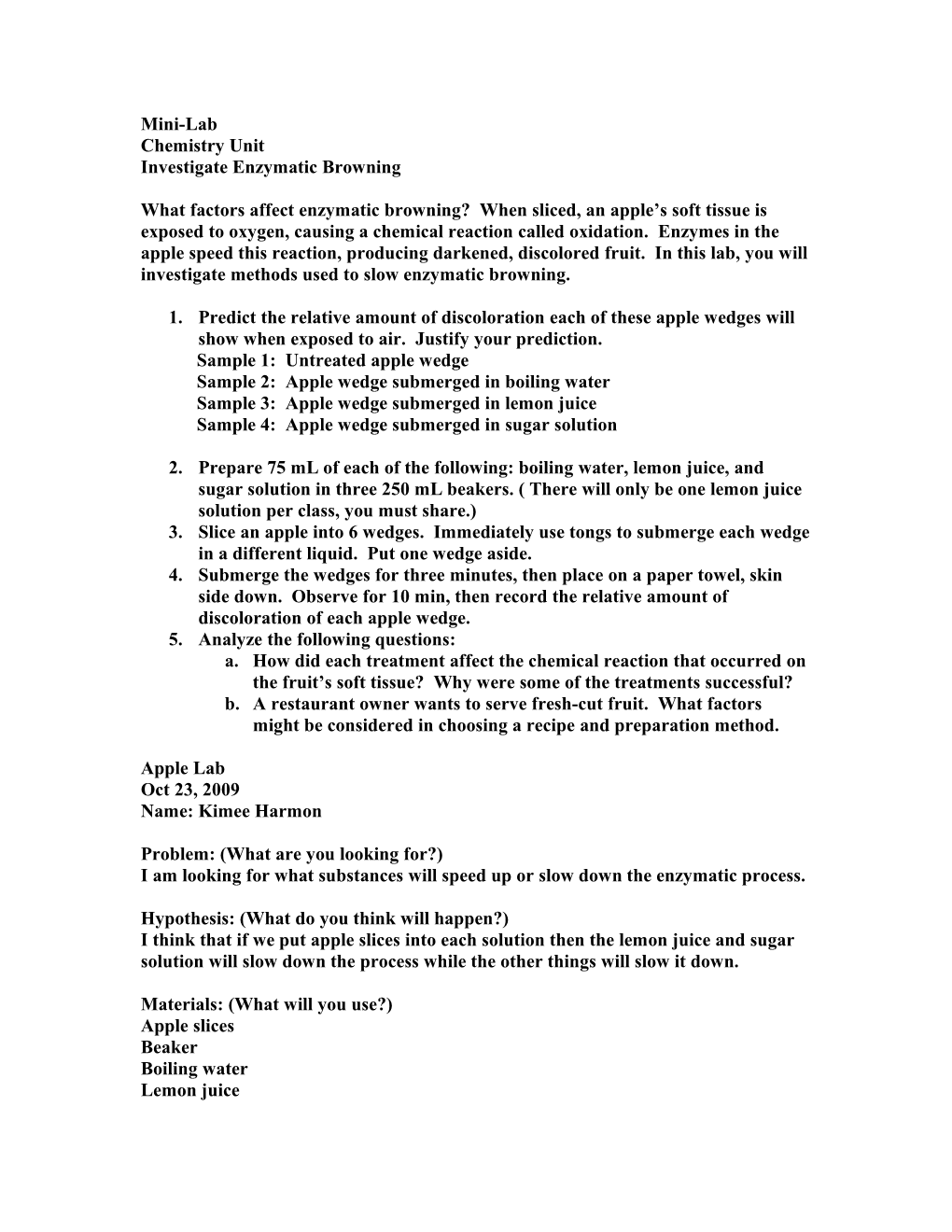 Investigate Enzymatic Browning