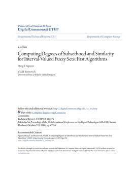 Computing Degrees of Subsethood and Similarity for Interval-Valued Fuzzy Sets: Fast Algorithms Hung T