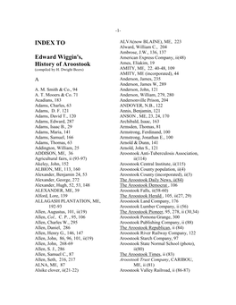 Index to History of Aroostook by Edward Wiggin