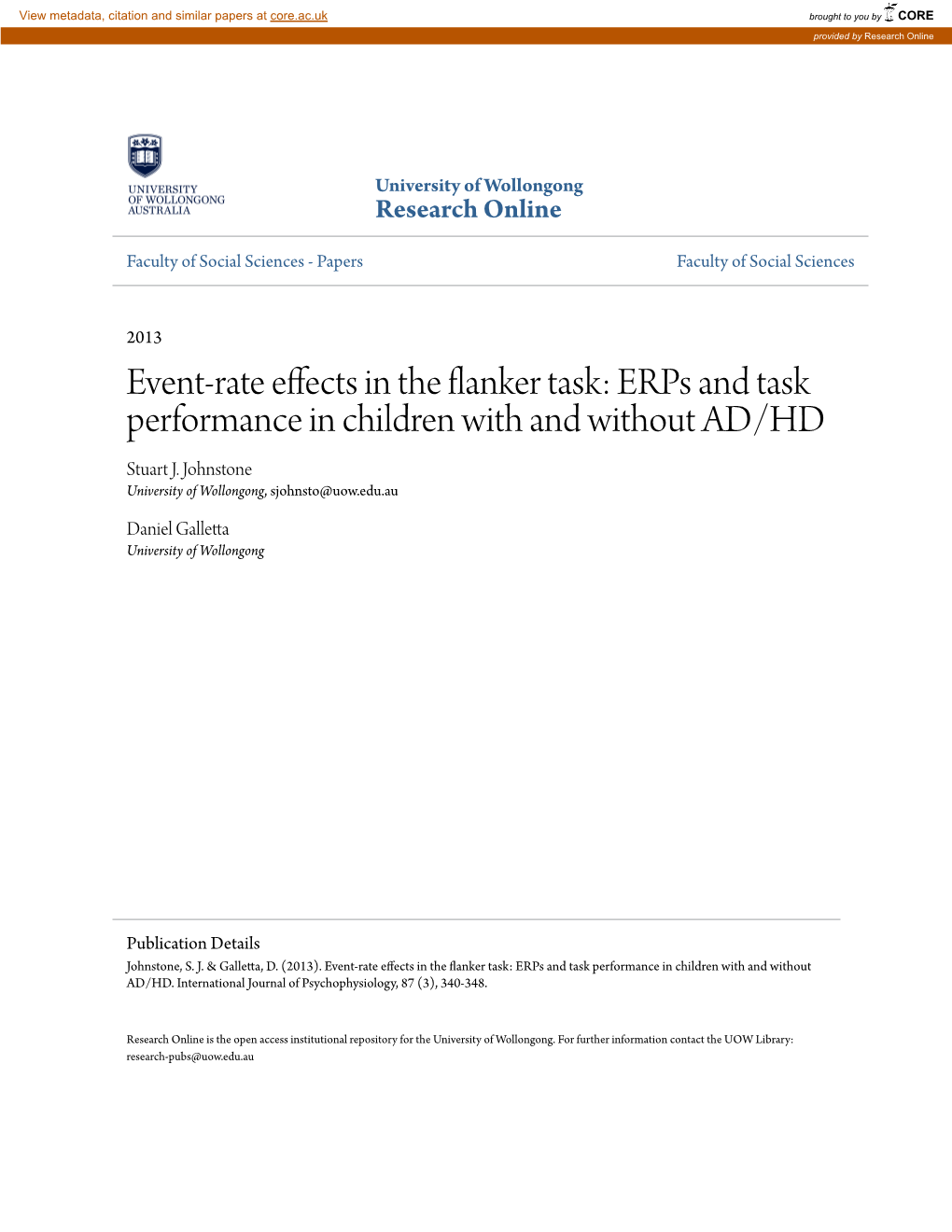 Event-Rate Effects in the Flanker Task: Erps and Task Performance in Children with and Without AD/HD Stuart J