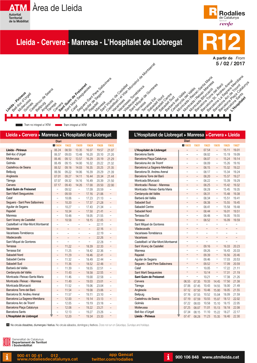 Horaris R12 Lleida–Cervera–Manresa–Hospitalet De Llobregat 2017-03