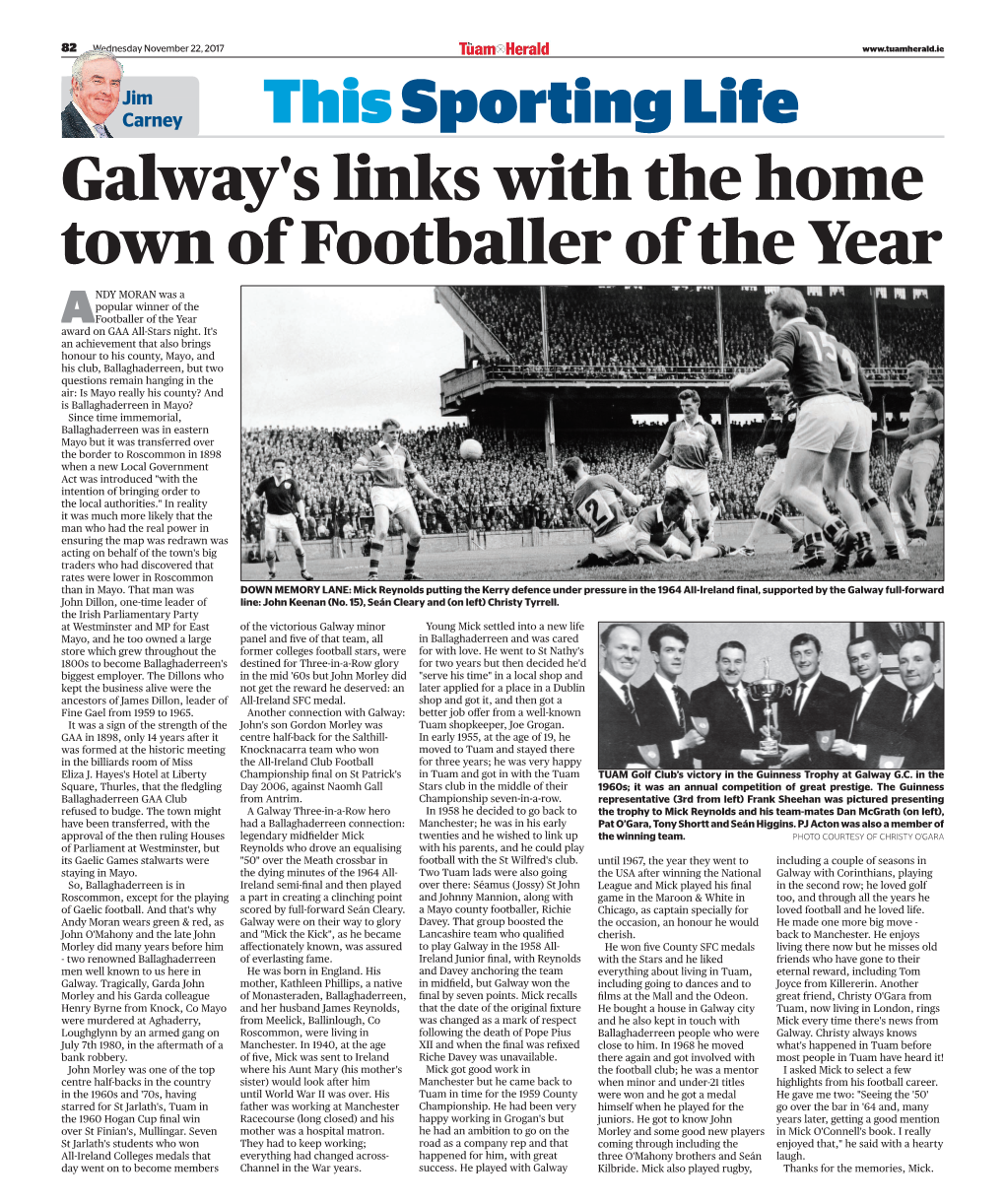 Galway's Links with the Home Town of Footballer of the Year This Sporting