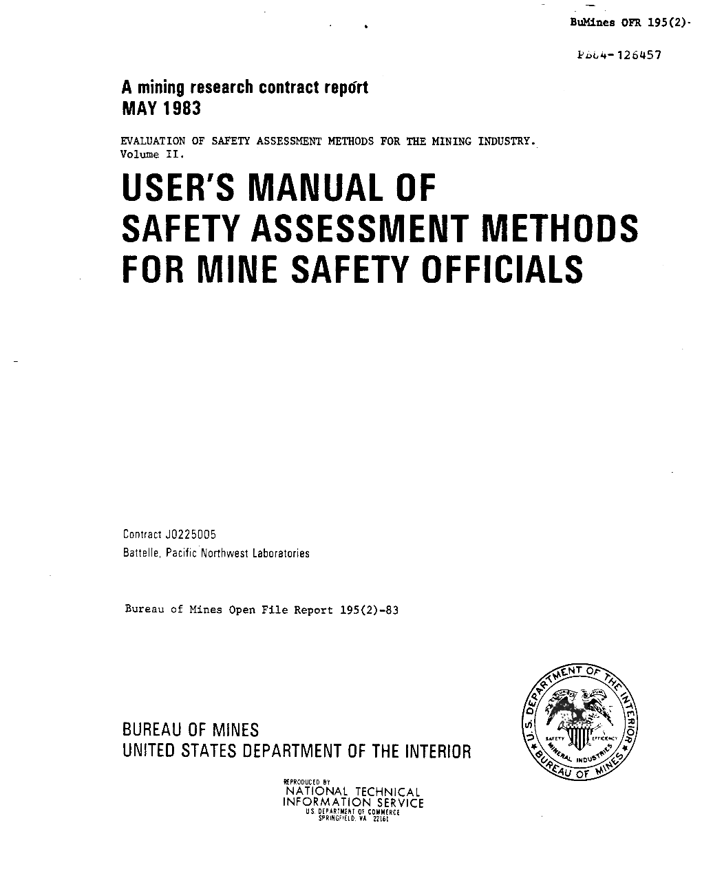 User's Manual of Safety Assessment Methods for Mine Safety Officials