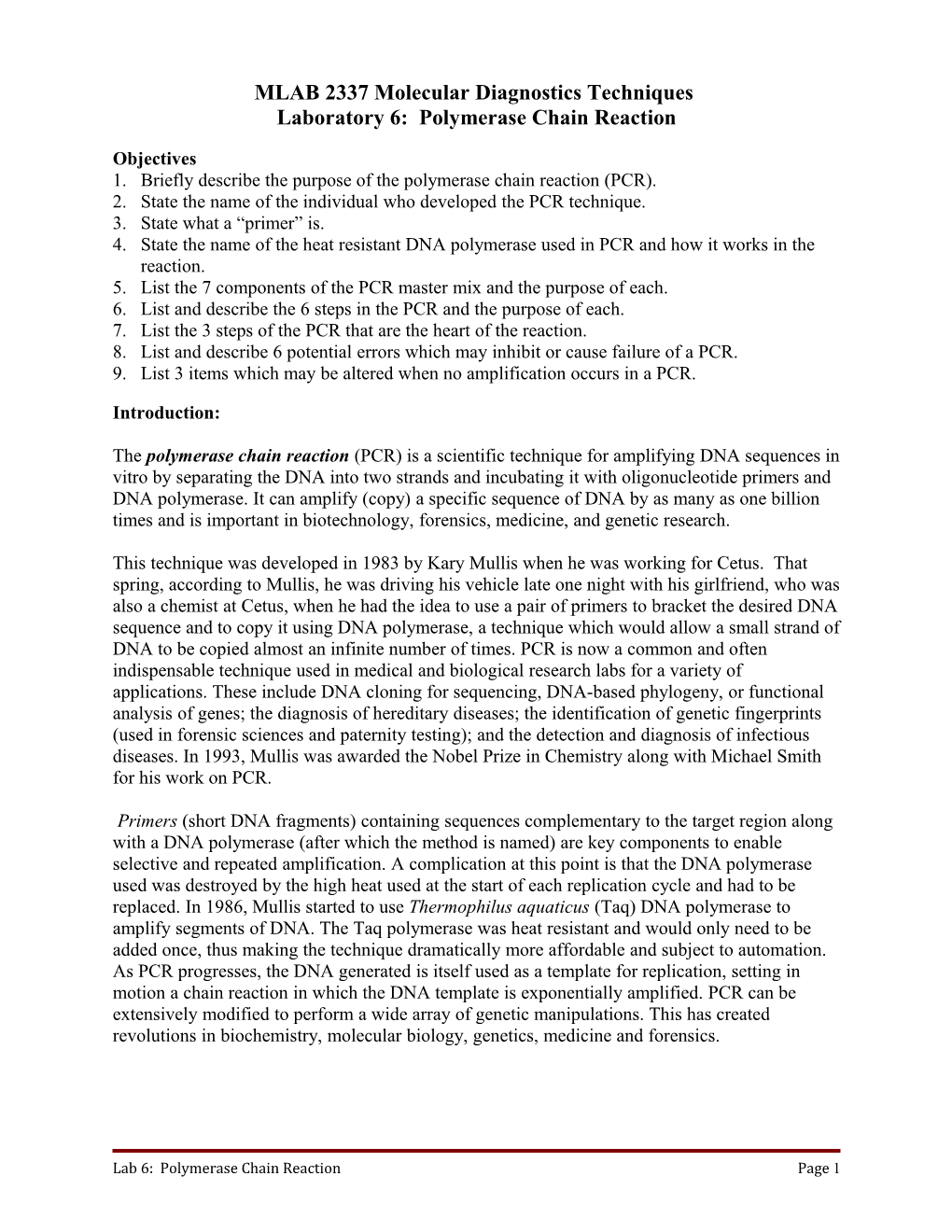 MLAB 2479 Molecular Diagnostics Techniques