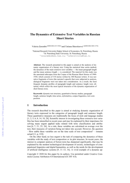 The Dynamics of Extensive Text Variables in Russian Short Stories