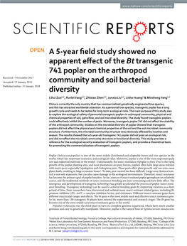 A 5-Year Field Study Showed No Apparent Effect of the Bt Transgenic