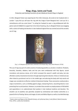 Rings, Kings, Saints and Toads Protective and Healing Functions of Late Medieval Amulet Rings in England