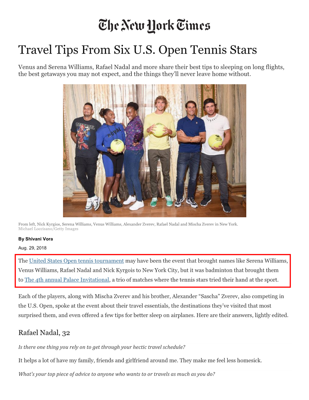 Travel Tips from Six U.S. Open Tennis Stars