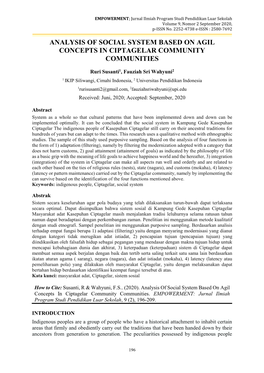 Analysis of Social System Based on Agil Concepts in Ciptagelar Community Communities