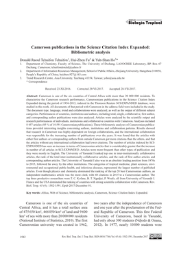 Cameroon Publications in the Science Citation Index Expanded: Bibliometric Analysis