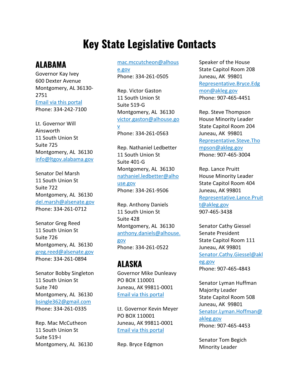 Key State Legislative Contacts