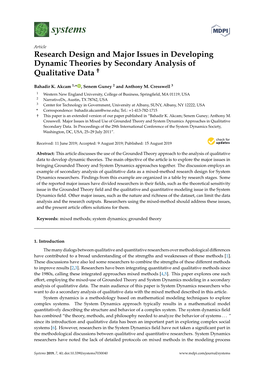 Research Design and Major Issues in Developing Dynamic Theories by Secondary Analysis of † Qualitative Data