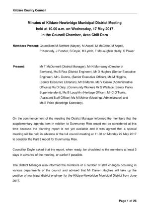 Minutes of Kildare-Newbridge Municipal District Meeting Held at 10.00 A.M