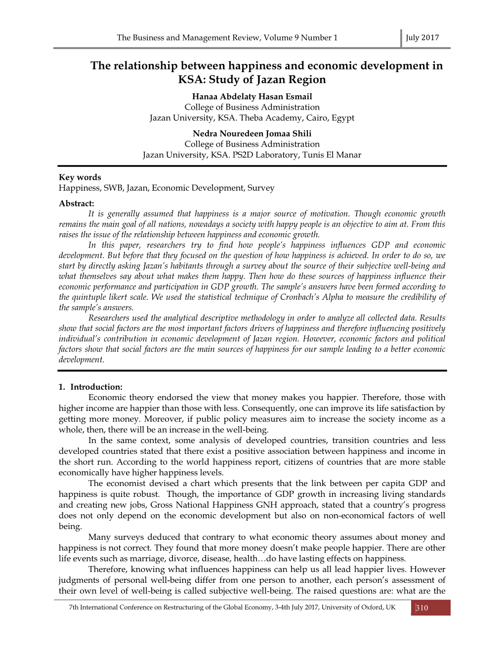 The Relationship Between Happiness and Economic Development in KSA: Study of Jazan Region