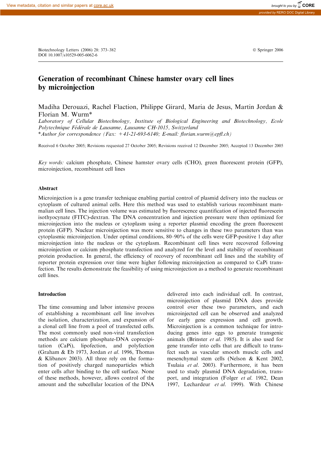 Generation of Recombinant Chinese Hamster Ovary Cell Lines by Microinjection