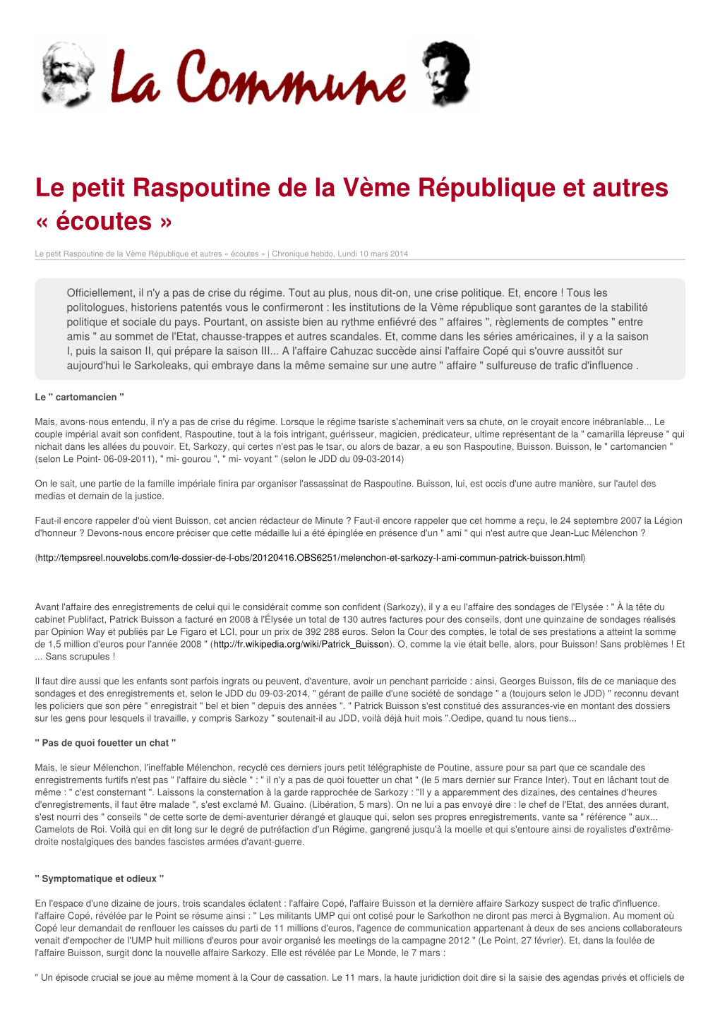 Le Petit Raspoutine De La Vème République Et Autres « Écoutes »