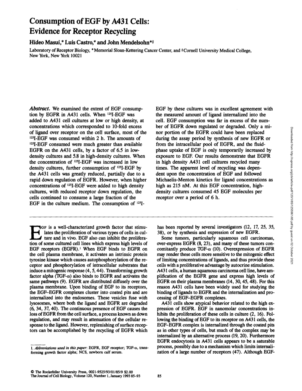 Consumption of EGF by A431 Cells