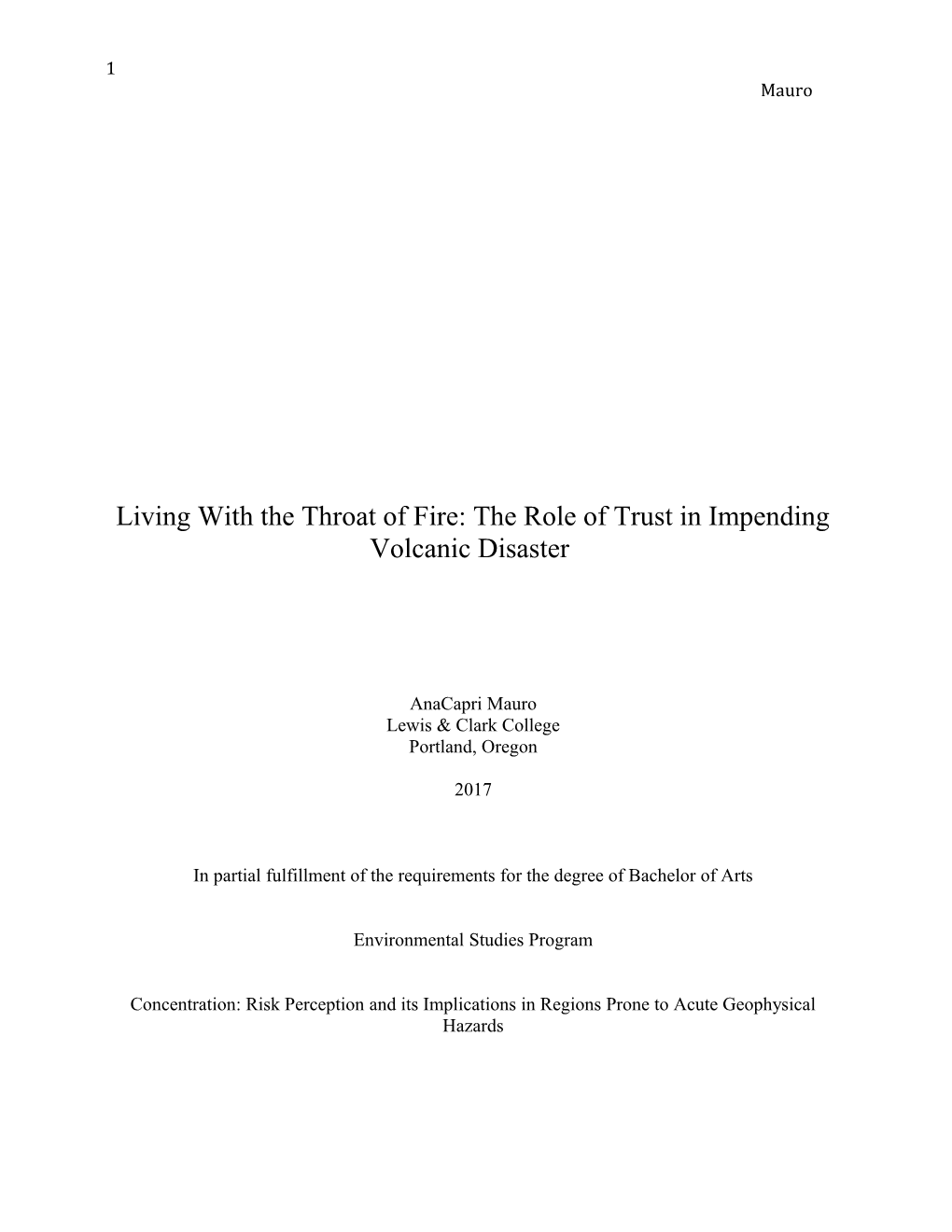 Living with the Throat of Fire: the Role of Trust in Impending Volcanic Disaster