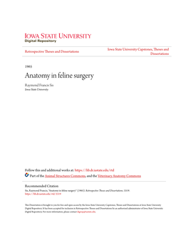 Anatomy in Feline Surgery Raymond Francis Sis Iowa State University