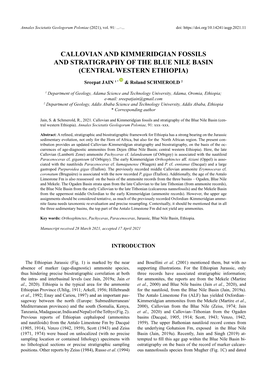 Callovian and Kimmeridgian Fossils and Stratigraphy of the Blue Nile Basin (Central Western Ethiopia)