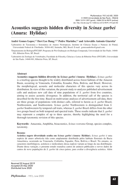 Acoustics Suggests Hidden Diversity in Scinax Garbei (Anura: Hylidae)