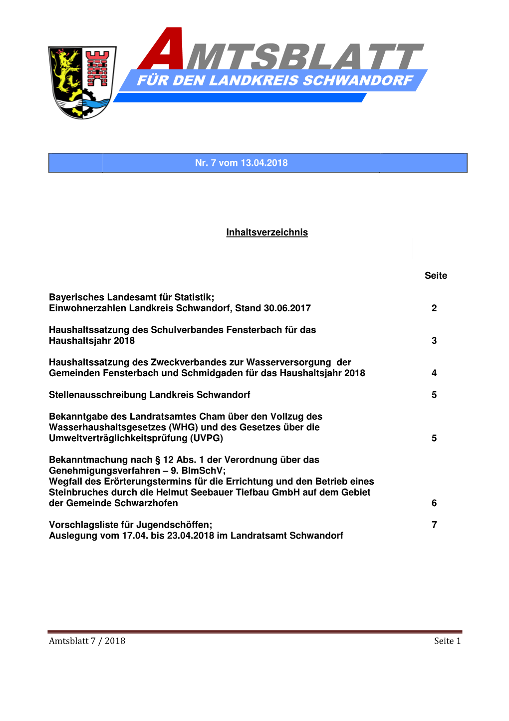 Amtsblatt Für Den Landkreis Schwandorf
