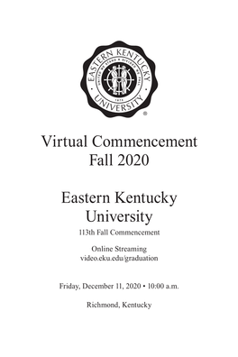 Virtual Commencement Fall 2020 Eastern Kentucky University